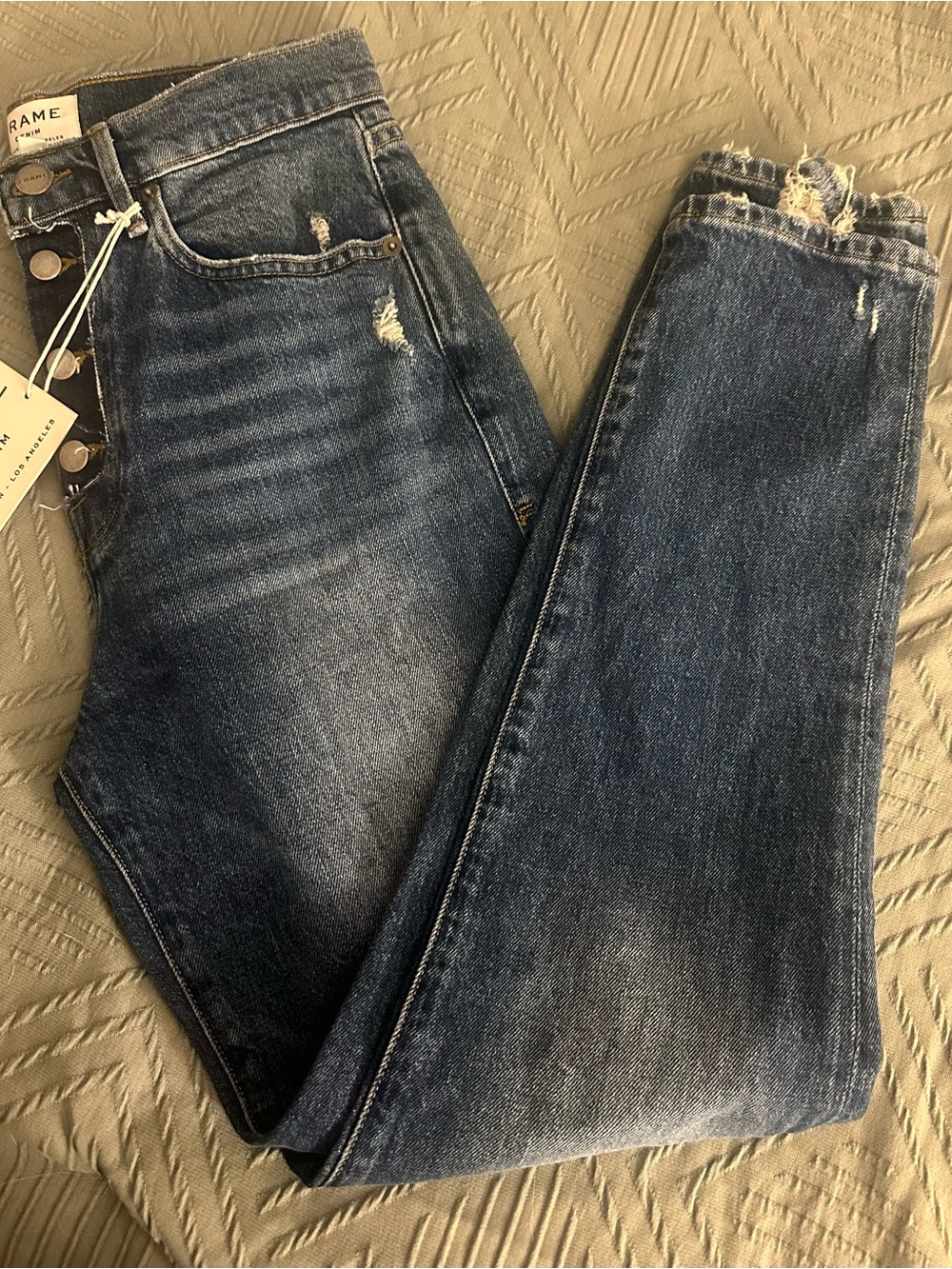 Women’s Frame Denim Dark Blue Distressed Slim Jeans NWT size 28